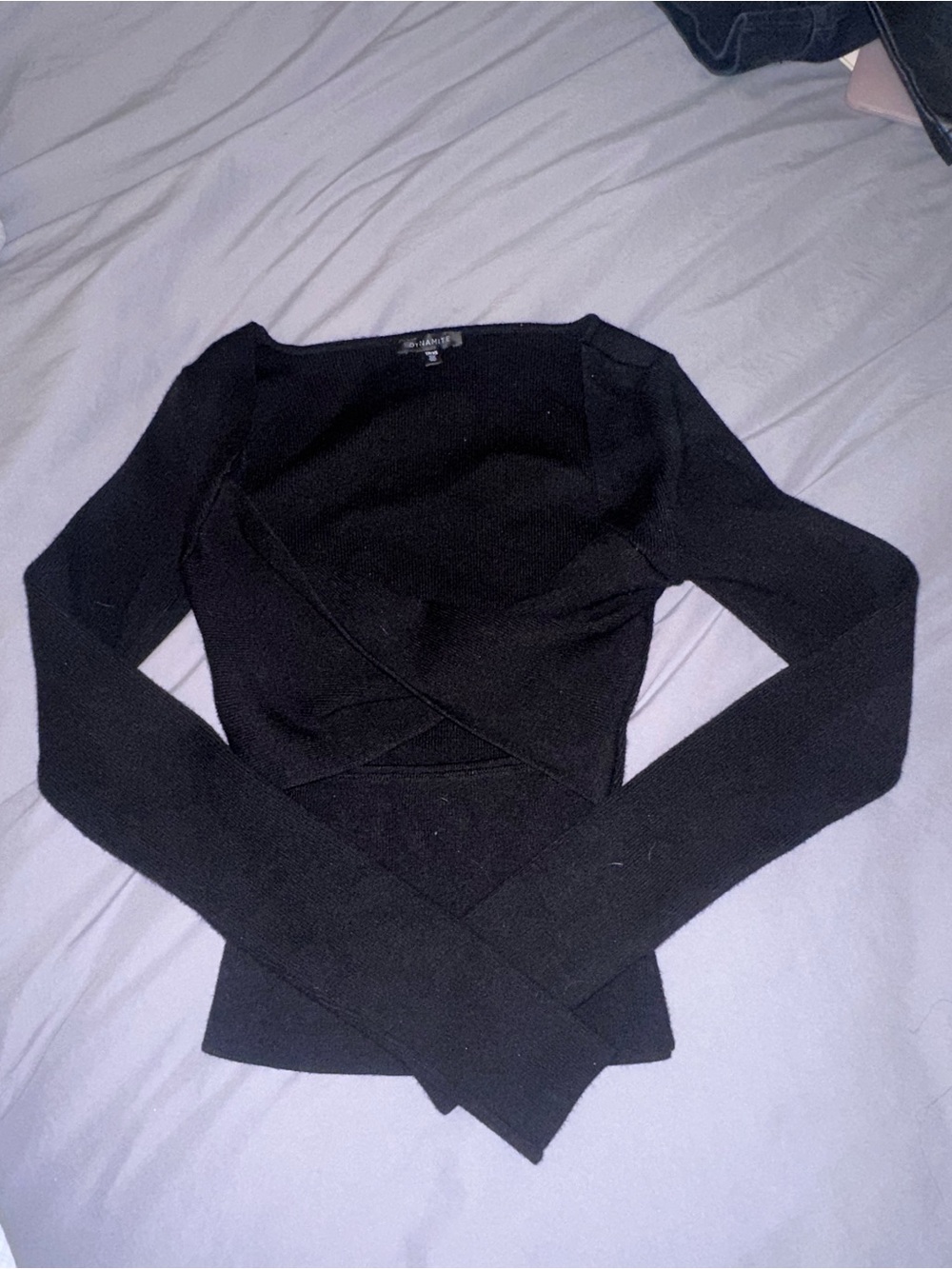 Dynamite Black Long-Sleeve Wrap-Front Sweater